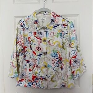 Vintage‎ Norm Thompson Women's Brown Cotton Jacket | Coconut Buttons | Petite LG